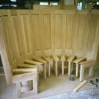 Curved Oak Seat for Wine Cellar in Icehouse