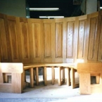Curved Oak Seat for Wine Cellar in Icehouse